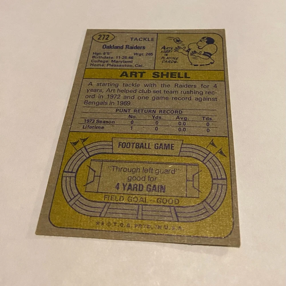 Art Shell 1974 Topps Football Card Vintage Collectible